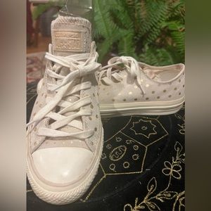 Converse All Star 8 Grey Suede Gold Polka Dots Chuck Taylors